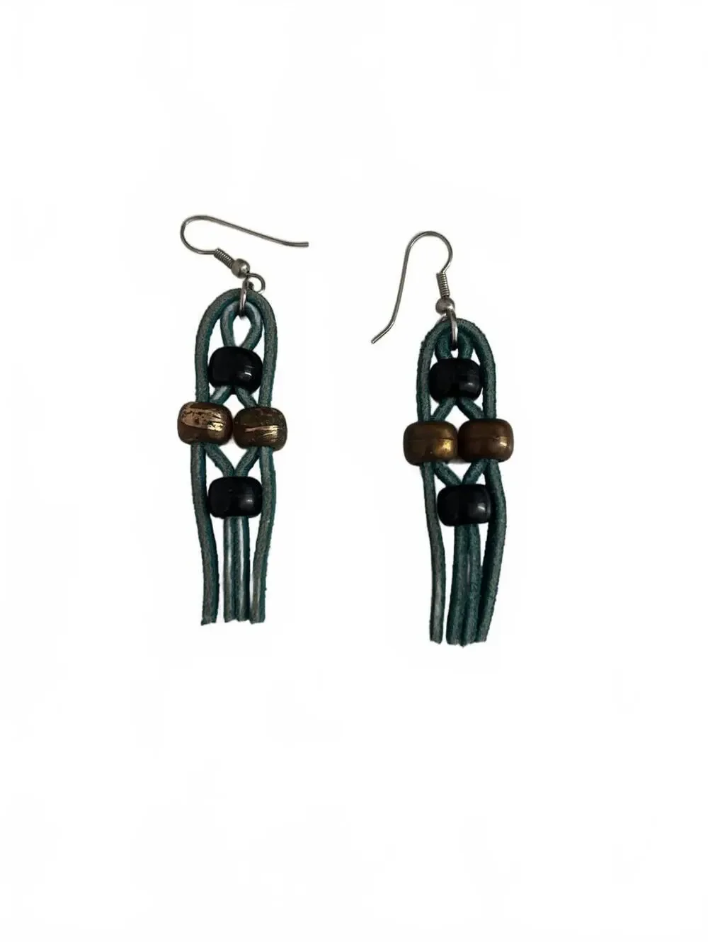 Handmade Bohemian Leather and Bead Dangle Earrings